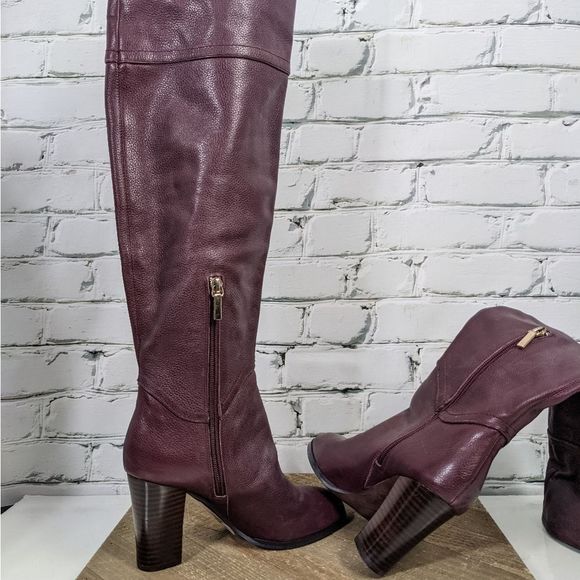 Knee high leather boots - burgundy high heel boots size 7 ANDRE NWT - Picture 5 of 10